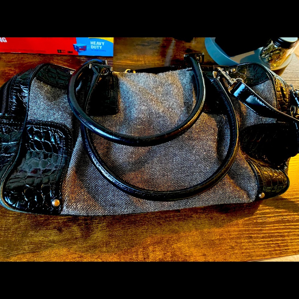 Talbots Tweed Herringbone and Croco Leather Hobo.